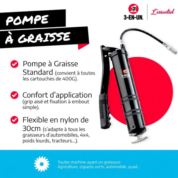 Pompe à graisse 3-En-Un standard étanche facile