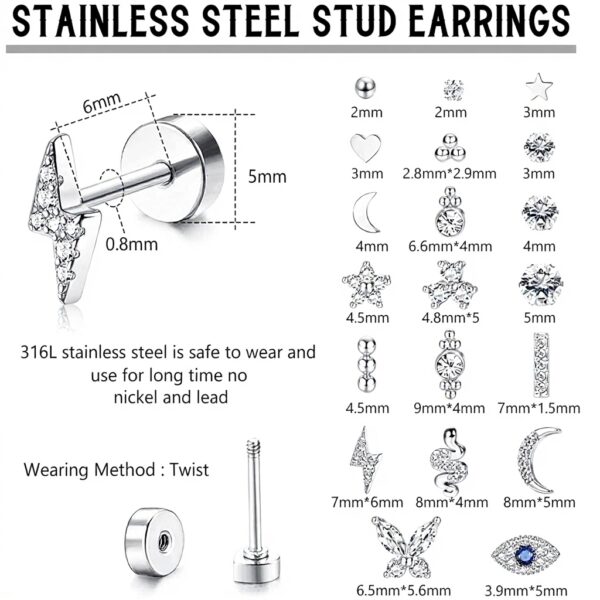 Boucles doreilles acier inoxydable ADRAMATA 20pcs cartilage