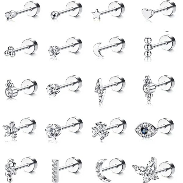 Boucles doreilles acier inoxydable ADRAMATA 20pcs cartilage