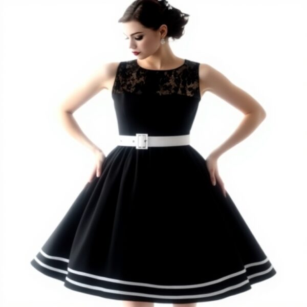 AXOE Robe Vintage Années 50 Pois Fleurs Ceinture Amovible