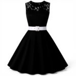 AXOE Robe Vintage Années 50 Pois Fleurs Ceinture Amovible