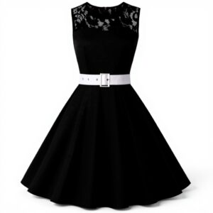 AXOE Robe Vintage Années 50 Pois Fleurs Ceinture Amovible