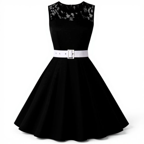 AXOE Robe Vintage Années 50 Pois Fleurs Ceinture Amovible