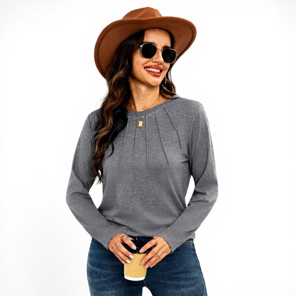 T-shirt manches longues femme Gyabnw col rond plissé coton