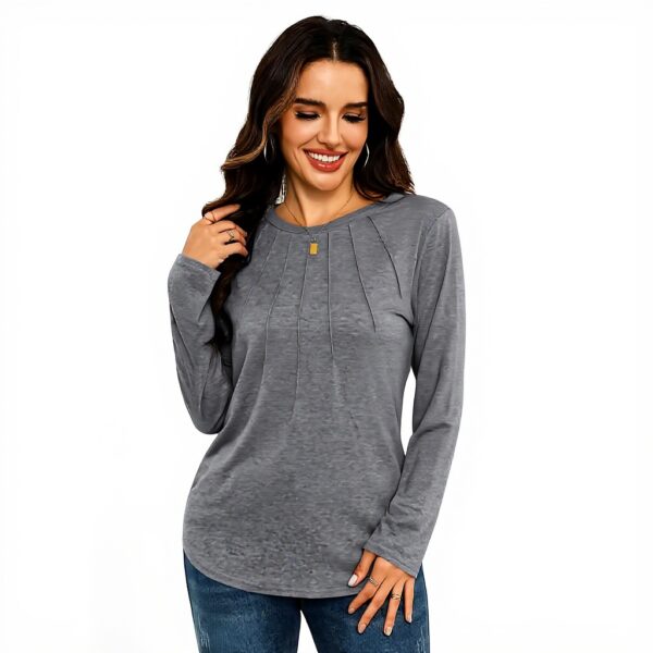 T-shirt manches longues femme Gyabnw col rond plissé coton