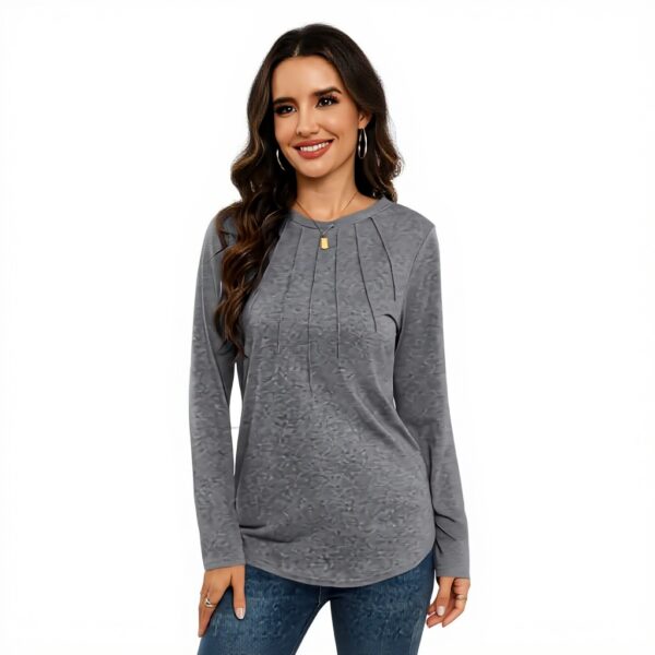 T-shirt manches longues femme Gyabnw col rond plissé coton