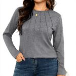 T-shirt manches longues femme Gyabnw col rond plissé coton