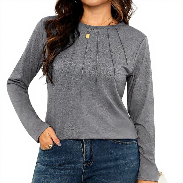 T-shirt manches longues femme Gyabnw col rond plissé coton