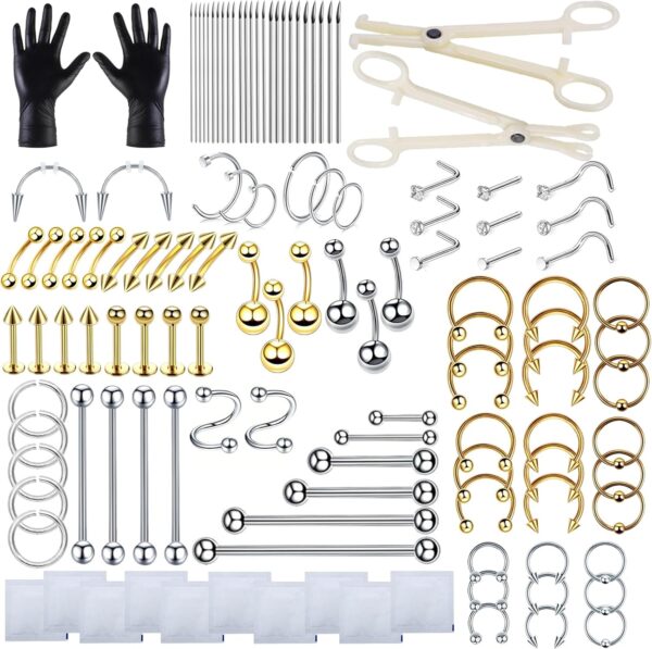 HOINCO Kit Piercing Corps 124 Pièces Aiguilles 12G à 20G-0