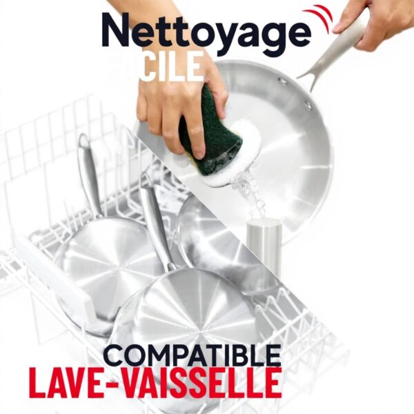 MENASTYL - Poêle inox 1810 Triply 24cm tous feux dont induction fabriquée en France - sans PFAS ni substances nocives - Compatible lave-vaisselle - Poignée rivetée - 6020486