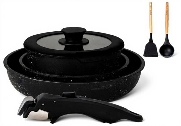Batterie de Cuisine BOREINE 7 Pce Noir Antiadhésif Induction
