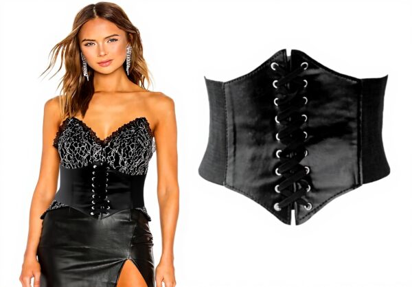 Corset rétro JEYORZY noir similicuir réglable femme