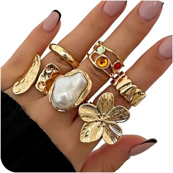 Bagues femme XFSRG fleurs perles hypoallergénique or