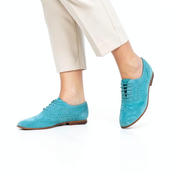 Melvin Hamilton Oxfords Femme Cuir Talon Bloc Turquoise-6