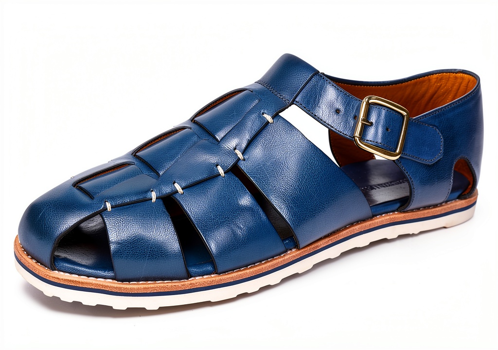 Sandales Melvin & Hamilton en cuir bleu sur fond neutre