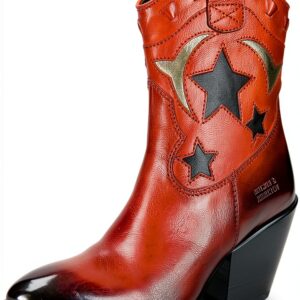 Bottes femme Melvin Hamilton cuir rouge talon cubain pointu-0