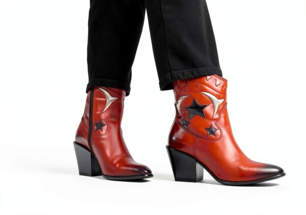 Bottes femme Melvin Hamilton cuir rouge talon cubain pointu-6