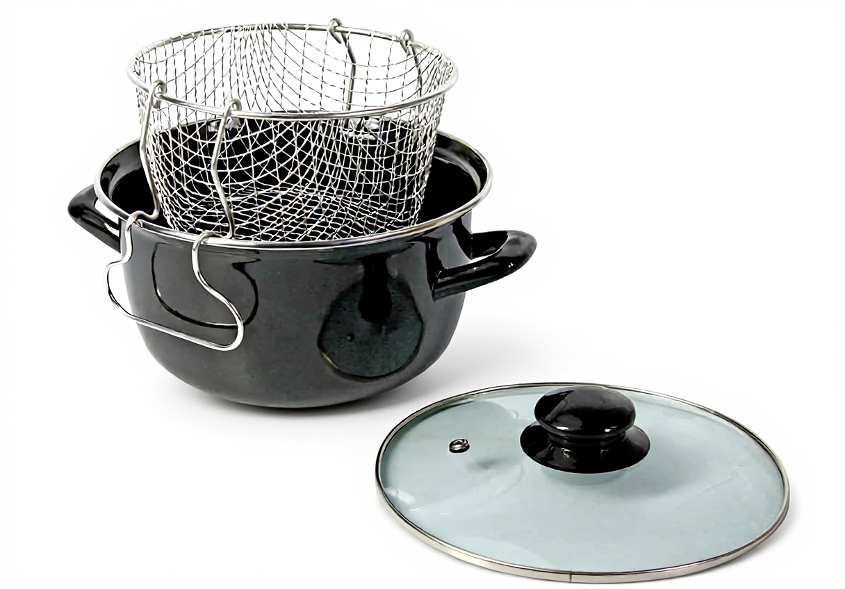 Friteuse Crealys en acier émaillé avec panier et couvercle